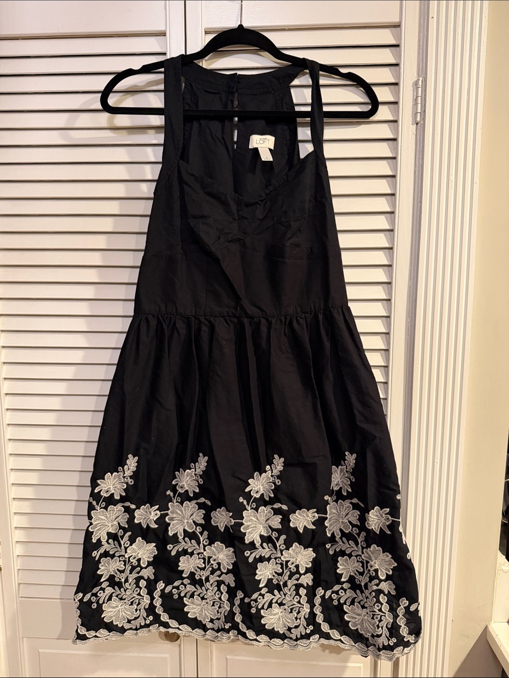 LOFT Black Dress with White Floral Embroidery